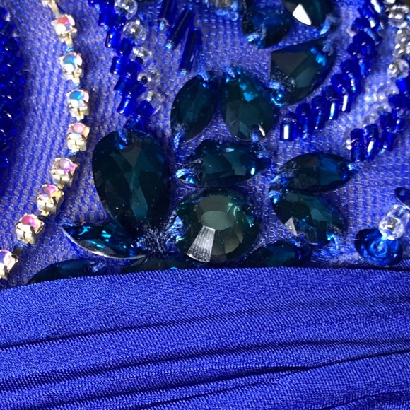 Norma Reed Royal Blue Rhinestone Satin Mesh Mini Fit & Flare Dress Size XS -GUC - Picture 5 of 16